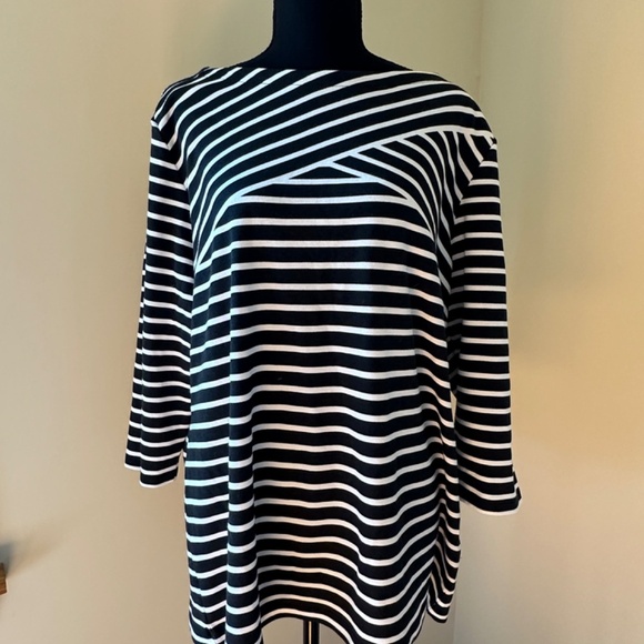 **KAREN SCOTT* Plus Black x White Striped Long Sleeve Shirt NWT Size XXL - Picture 1 of 10